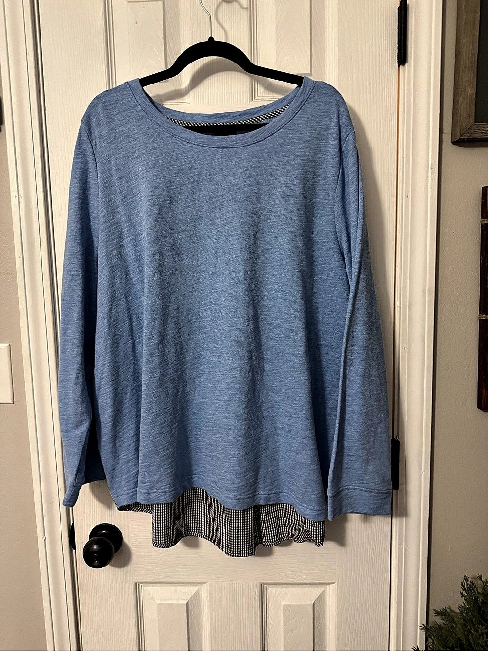 Talbots Gingham Back Crewneck Thin Sweatshirt Blue & Black Size 2X